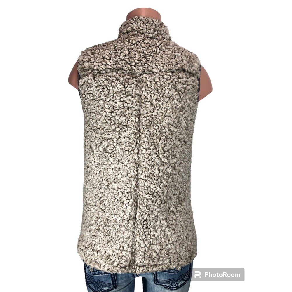 true grit Women Vest X-Small Brown Tipped Double Plush Zip & Pockets - Picture 3 of 13